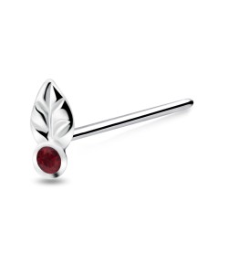 Leaf with Stone Silver Straight Nose Stud NSKA-751 